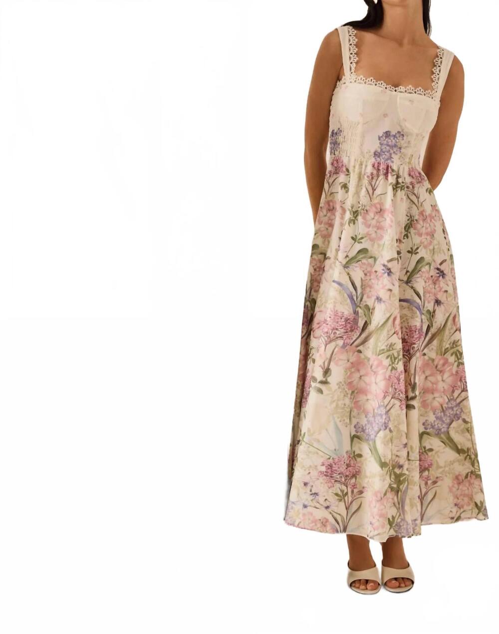 NEW CHARO RUIZ reverie crissy dress in cream botanic
